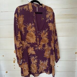 Free People Purple and Tan Floral Tunic